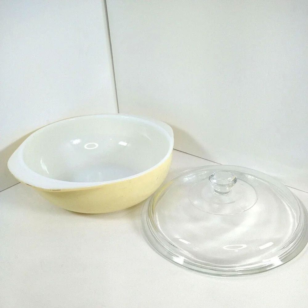 Pyrex 053 A-b B  1 1/2 Qt. Clear Glass‎ Casserole With Lid Yellow 🟡 White 🤍